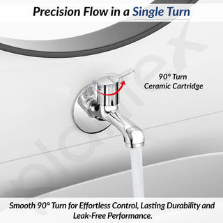 Plantex Bib Cock Tap for Bathroom/Long Body Taps/Wall Mount Tap for Wash Basin with Teflon Tape & Wall Flange - Pack of 1 (Rio, Chrome)
