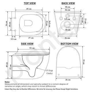 Plantex Imported Ceramic Western Commode for Toilet/Wall Hung Commode/Rimless Washdown Flush Commode with Soft Closing Toilet Seat Cover - P Trap (Matt Black)