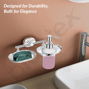 Plantex J4 Stainless Steel Soap Dish with Liquid Dispenser/Soap Stand for Bathroom Wall Mount/Shampoo Dispenser/Bathroom Accessories (Chrome Finish) Onix