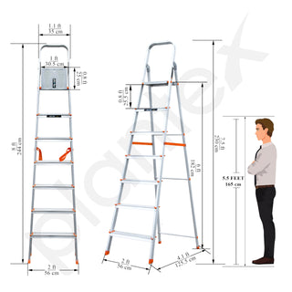 Plantex Legend Aluminium Folding 7 Step Ladder for Home - 7 Step Anti Skid Ladder/Wide Step Ladder (Orange-Silver)