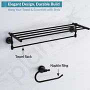 Plantex 304 Grade Stainless Steel Bathroom Accessories Set of 5 - Towel Stand/Napking Ring/Soap Stand/Toothbrush Holder/Robe Hanger - Niko (Black)