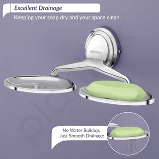 Plantex 304 Grade Stainless Steel Double Soap Holder for Bathroom/Soap Stand/Wall Mounted Soap Holder/Bathroom Accessories - Cubic(Chrome)
