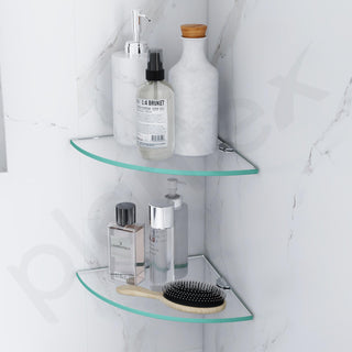 Plantex Premium Transperant Glass Corner Shelf for Bathroom/Kitchen Shelf/Bathroom Glass Shelf (9x9 Inches - White- Pack of 2)
