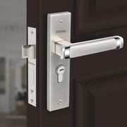 Plantex Heavy-Duty Door Lock Set - Main Door Lock Handle Set/Mortise Lock with 3 Keys, Brass Lock Body & Cylinder (8127 - Satin White & Chrome)