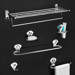 Plantex  Stainless Steel 6pcs Bathroom Organizer Set/Bathroom Accessories/Towel Rack/Towel Rod/Soap Holder/Tumbler Holder/Robe Hook(Chrome,Set of 6)