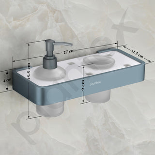Plantex Aluminium and Acrylic 2 in 1 Shampoo Dispenser with Toothpaste Holder/Liquid Soap Dispenser with Tumbler Holder/Bathroom Accessories - (Grey and Milky White)