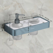 Plantex Aluminium and Acrylic 2 in 1 Shampoo Dispenser with Toothpaste Holder/Liquid Soap Dispenser with Tumbler Holder/Bathroom Accessories - (Grey and Milky White)
