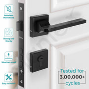 Plantex Premium Door Lock for Main Door/Mortise Door Lock for Bedroom/Door Handle Lock Set with 3 Brass Keys (605-Black)