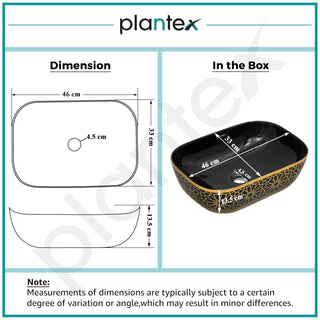 Plantex Ceramic Designer Washbasin for Bathroom/Countertop Basin/Rectangle Tabletop Wash Basin for Home/Office (Black & Gold - 18 x 13 x 5 Inch)