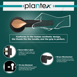 Plantex Door Handle Lock/Main Door Mortise Lock/Handle Set for Home/Office (PT-012, Rose Gold & Black)