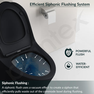 Plantex Imported Ceramic Western Commode/Rim Siphonic One Piece Western Toilet/Floor Mounted Commode for Toilet Seat Cover - S Trap (Matt Black)