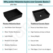 Plantex Melamine Wash Basin/Counter Top Washbasin for Bathroom/Restaurants/Office (Black, 18 x 13 x 4.5 Inch)