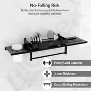 Plantex Stainless Steel 4in1 Multipurpose Bathroom Shelf/Rack/Towel Hanger/Tumbler Holder/Soap Dish/Holder/Stand-Bathroom Accessories (18 X 5 Inches-Matt Black)