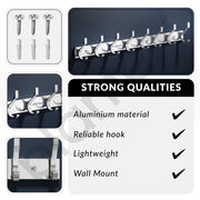 Plantex Aluminum Wall Hanger with 8 Hooks for Walls of Bathroom/Kitchen - Door Hooks for Clothes/Towel/Keys - Pack of 3 (8 Hooks, Chrome)