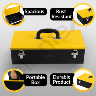 Plantex 16-inch Metal Tool Box/Tool Box for Home/Storage Box With Clear Top Lid & Removable Tray Compartment For Easy & Convenient Storage/Multi-Purpose Compact Tools Box (Yellow & Black)