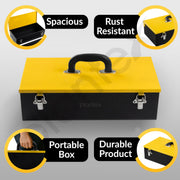 Plantex 16-inch Metal Tool Box/Tool Box for Home/Storage Box With Clear Top Lid & Removable Tray Compartment For Easy & Convenient Storage/Multi-Purpose Compact Tools Box (Yellow & Black)