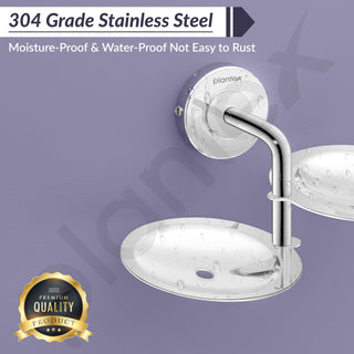 Plantex 304 Grade Stainless Steel Double Soap Holder for Bathroom/Soap Stand for Bathroom Wall/Soap Dish/Bathroom Accessories - Daizy (Chrome)