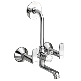 Plantex Pure Brass 2-in-1 Wall Mixer with Brass Wall Flange & Teflon Tape/Mixer Tap for Bathroom with Overhead Shower Provision and Long Bend Pipe/Taps for Bathroom-(Star, Chrome)