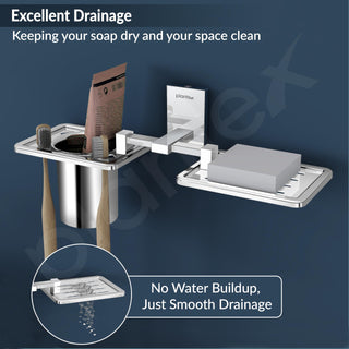Plantex 304 Grade Stainless Steel Senso Bathroom 2in 1 Soap and Brush Holder for Bathroom/Soap Stand/Tumbler Holder/Bathroom Accessories - Chrome