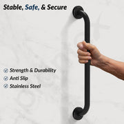 Plantex 24 Inch Stainless Steel Grab Bar for Toilet/Safety Support for Senior Citizens/Secure Bathroom Handrail/Bathroom Accessories (Black)