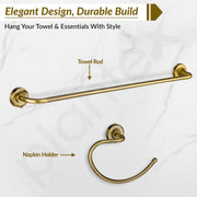 Plantex 304 Grade Stainless Steel Bathroom Accessories Set of 5 - Towel Rod/Hand Napkin Hanger for Wash Basin/Soap Case/Toothbrush Holder/Robe Hook - Daizy (Brass Antique)
