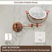 Plantex Brass and 304 Stainless-Steel Magnifying Mirror with LED/Makeup Mirror with Light/Zoom Mirror- 5x/1x Magnification (8 Inch-Rose Gold/Wall Mount)