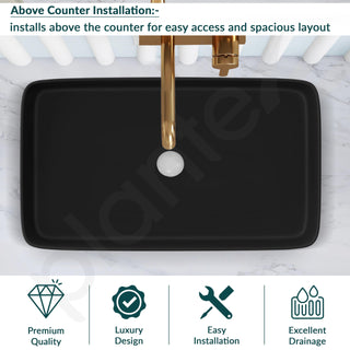 Plantex Wash Basin for Bathroom/Ceramic Basin/Rectangle Table Top Basin/Wash Basin for Home/Restaurant (Charcoal Black - 26 x 15 x 5 Inch)