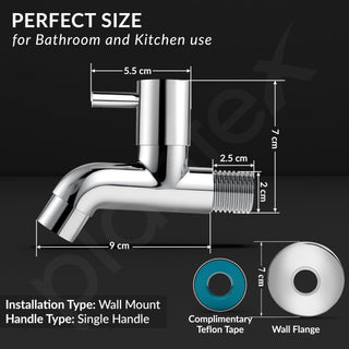 Plantex Pure Brass ICO-901 Water Tap for Bathroom with Water-Saving Technology Tap/Wall Mount Bib Tap with Wall Flange & Teflon Tape-7 Year Warranty(Chrome Finish)