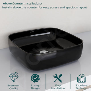 Plantex Premium Ceramic Tabletop Washbasin/Black Countertop Wash Basin/Tabletop Basin for Bathroom/Small Wash Basin (16 x 16 x 5 Inch)