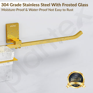 Plantex 304 Grade Stainless Steel Glass Tumbler Holder with Napkin Ring/Toothbrush Holder/Towel Holder for Bathroom/Bathroom Accessories - Pack of 1 (Crystal, PVD Gold)