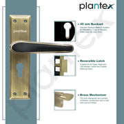Plantex Heavy-Duty Door Lock Set - Main Door Lock Plate Handle Set/6-Lever Mechanism Mortise Locks with 3 Keys/Brass Locks Body & Cylinder (PTP-09- Brass Antique & Black)
