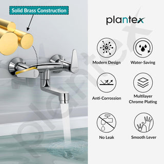 Plantex Pure Brass LEA-716 Non Telephonic Wall Mixer with Water Saving Faucet Nozzle/Mixer Tap for Bathroom with Brass Wall Flange-7 Year Warranty by Plantex (Mirror Chrome)