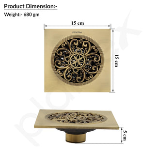 Plantex Solid Brass Floor Drain Cover/Shower Drain Cover/Floor Drain Jali for Bathroom/Kitchen/Balcony/Terrace - (Brass Antique, 5 x 5 Inch)
