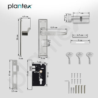 Plantex Main Door Lock Handle Set/6-Lever Locks Mechanism with 3 Years of Warranty/Mortise Lock with 3 Keys, Brass Locks Body & Cylinder(PTP-05 Matt)
