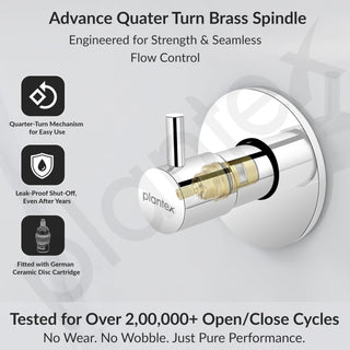Plantex ICO-906 Pure Brass Angular Concealed Stop Cocke/Angle Valve for Bathroom With Teflon Tape and Adjustable Brass Wall Flange – 15 mm (Mirror-Chrome Finish)
