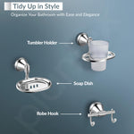 Plantex High Grade Stainless Steel Folding Towel Rack with Stainless Steel 304 Grade Niko Bathroom Accessories Set 5pcs (Towel Rod/Napkin Ring/Tumbler Holder/Soap Dish/Robe Hook)