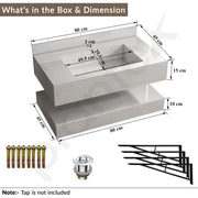 Plantex Floating Vanity for Bathroom/Slab Tile Vanity/Wall Mount Basin with Cabinet/Washbasin Cabinet - 32 x 18 inch (ED-07-Marble Finish)