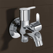 Plantex Pure Brass 2 Way Bibcock Water Tap with Brass Wall Flange & Teflon Tape/Quarter Turn Washing Machine tap with Water Saving Aerator/Basin tap-(FLO-807-Chrome)