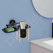 Plantex Brass With 304 Grade Stainless Steel 2 in1 Soap Dish with Tumbler Holder/Soap Stand/Tooth Brush Holder Bathroom Accessories - RDAB (Black)
