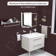 Plantex High Grade Stainless Steel Folding Towel Rack with Stainless Steel 304 Grade Squaro Bathroom Accessories Set 5pcs (Towel Rod/Napkin Ring/Tumbler Holder/Soap Dish/Robe Hook)