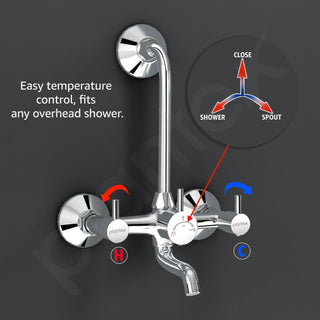 Plantex Wall Mixer 2 in 1 with L-Bend Connector for Overhead Shower/Nickel Chrome Mirror Finish Mixer for Bathroom with Wall Flange-(Mks-1279)