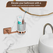 Plantex 304 Grade Stainless Steel Toothbrush/Paste and Tumbler Holder for Bathroom and Wash Basin/Bathroom Accessories - Benz (Rose Gold)
