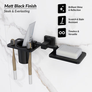 Plantex 304 Grade Stainless Steel 2in1 Soap Dish with Tooth Brush Holder/Soap Stand/Tumbler Holder/Bathroom Accessories - Wall Mount (Matt Black)