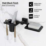 Plantex 304 Grade Stainless Steel 2in1 Soap Dish with Tooth Brush Holder/Soap Stand/Tumbler Holder/Bathroom Accessories - Wall Mount (Matt Black)