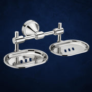 Plantex 304 Grade Stainless Steel Bathroom Accessories Set of 3 - Towel Stand/Napking Hanger/Dual Soap Holder for Bathroom - Niko (Chrome)