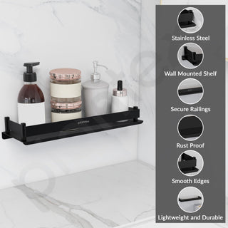 Plantex Stainless Steel Shelf for Bathroom/Multipurpose Shelf/Bathroom Accessoriece - (15 x 5 Inch, Black)