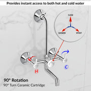 Plantex 2 In 1 Wall Mixer for Bathroom/Mixer L-Bend Provision for Overhead/Mixer Tap for Bathroom with Water Saving Nozzle and Wall Flange (RIO, Chrome)