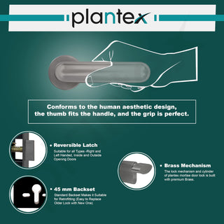 Plantex Main Door Lock/Mortise Lock for Door with 3 Years of Warranty - Robust Door Lock for Home with Brass Lock Body & Cylinder(Satin Black Finish)