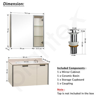 Plantex Wash Basin with Cabinet Full Set/Rectangle Bathroom Vanity/Bathroom Washbasin Cabinet with LED Mirror and Coupling (NZBC-37)