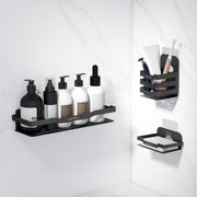 Plantex Self Adhesive Bathroom Shelf/Bathroom Shelf Rack Combo/Bathroom Organizer without Drill/Kitchen Soap Dish/Soap Holder/Tumbler/Toothbrush Holder - Set of 3 (Black)